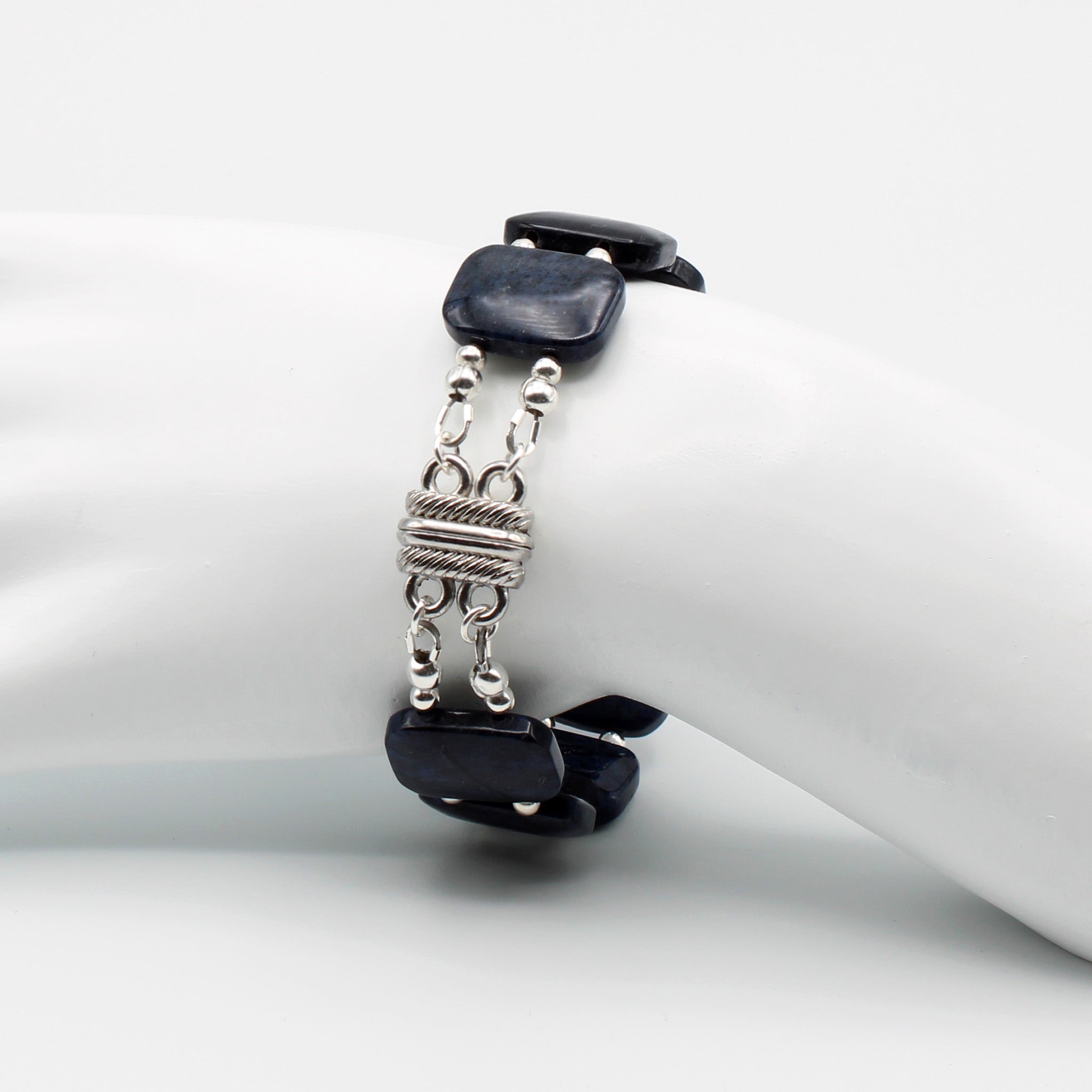 Dumortierite Gemstone Bracelet with Silver Clasp