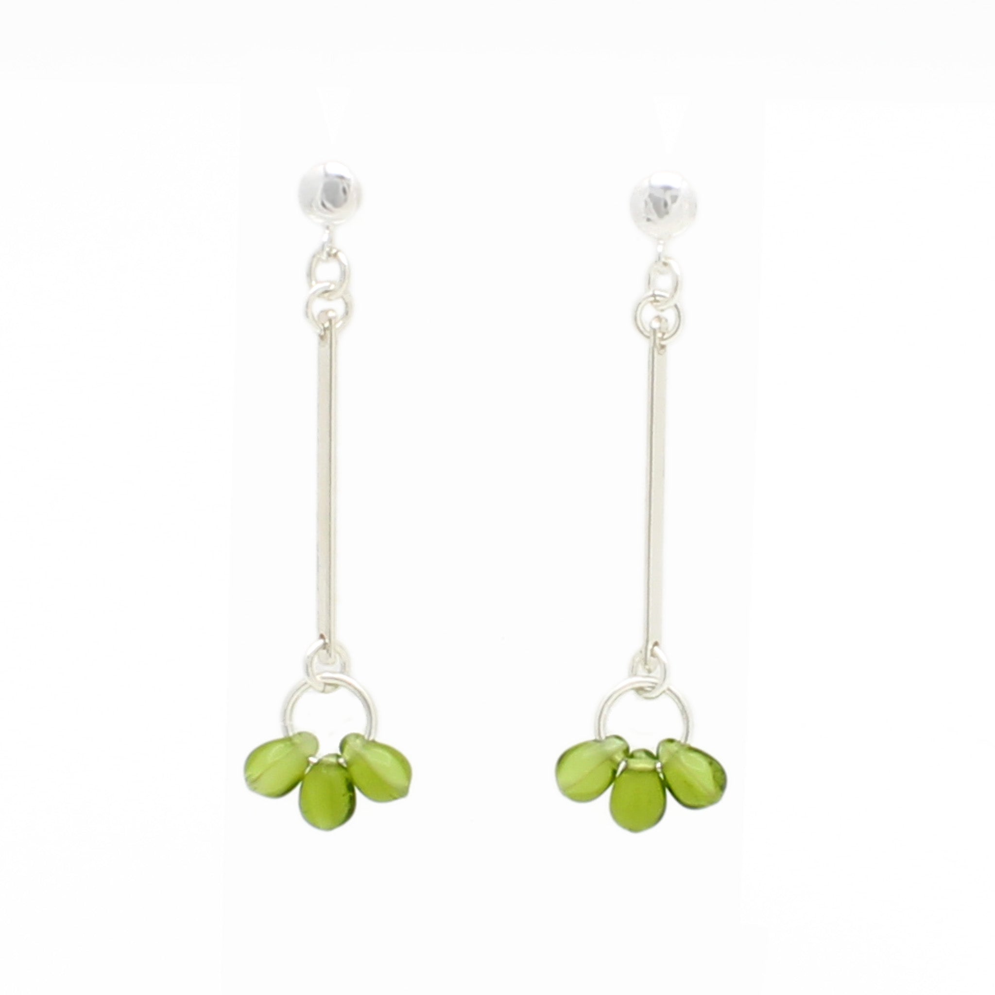 Green Leaf Drops Silver Earrings
