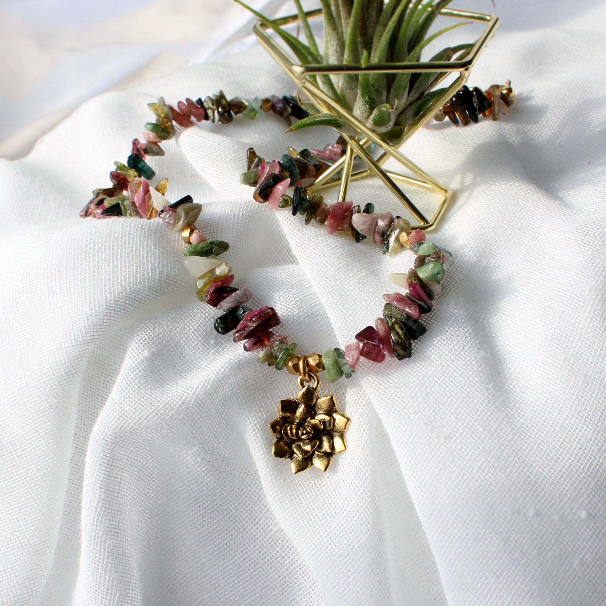 Gold Lotus Tourmaline Necklace