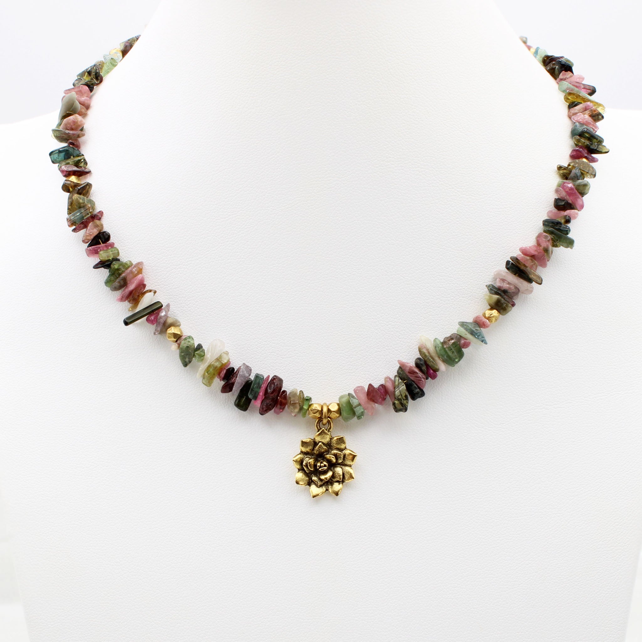 Gold Lotus Tourmaline Necklace