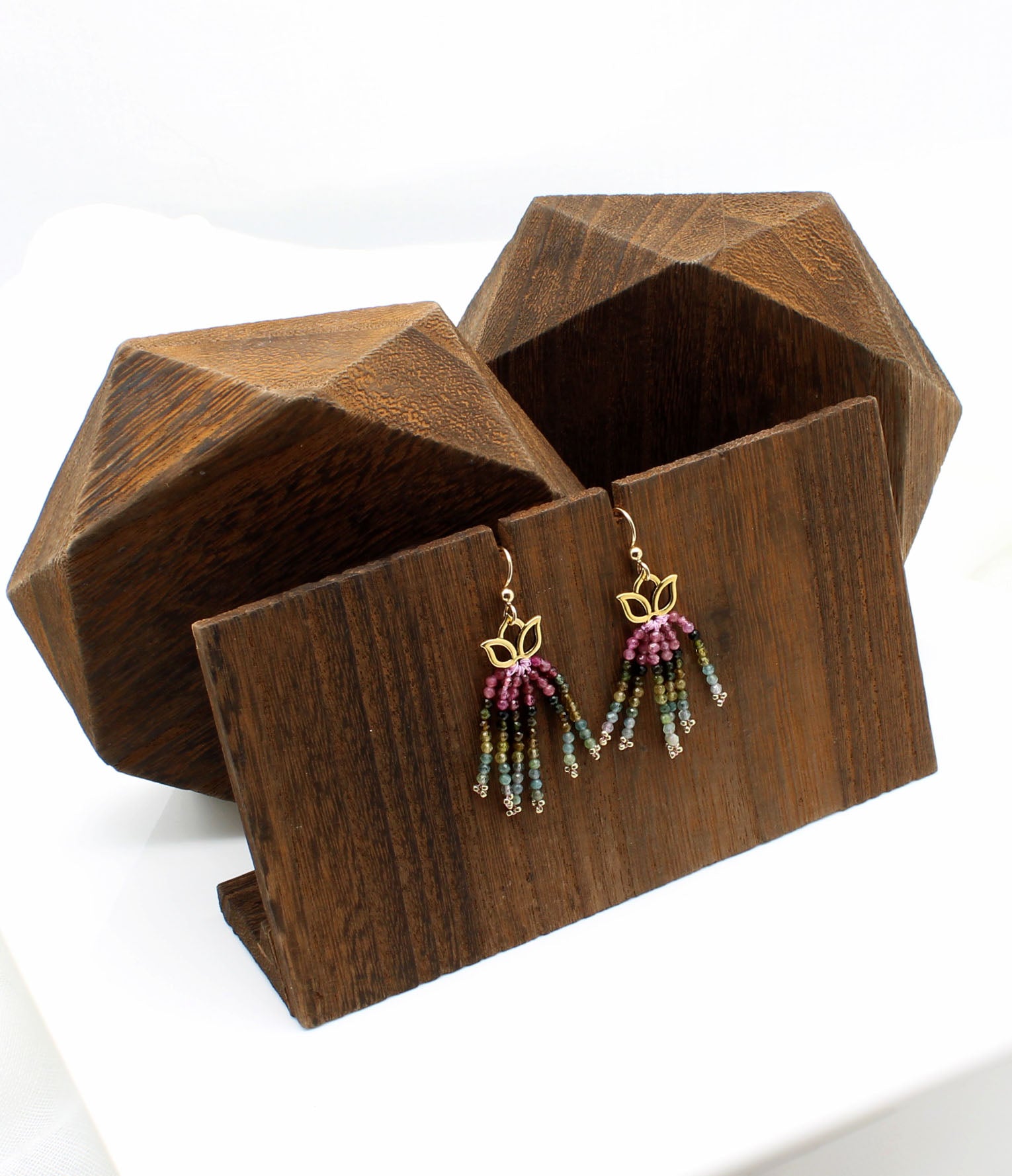 Gold Tourmaline Lotus Earrings