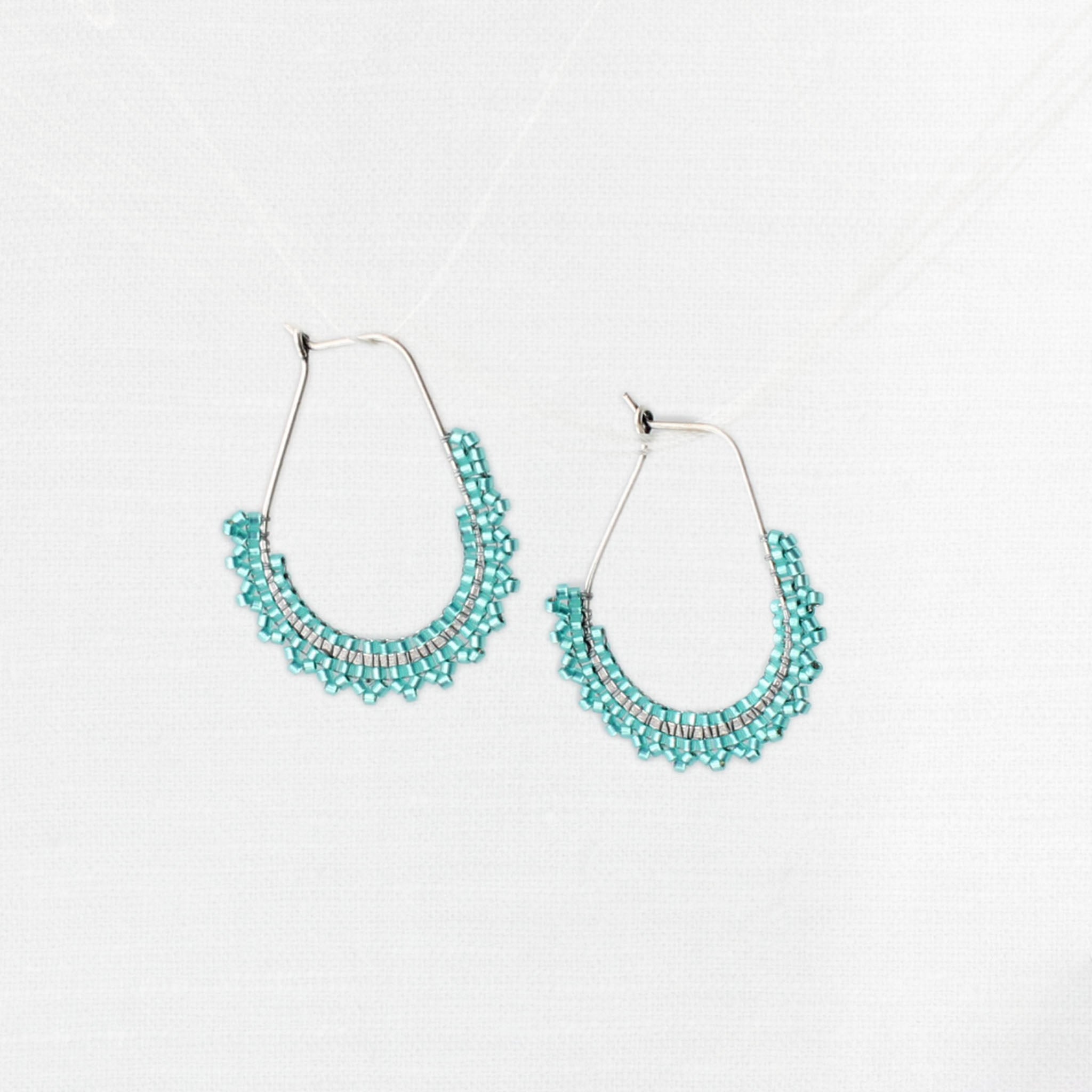 Glassy Turquoise Silver Hoops