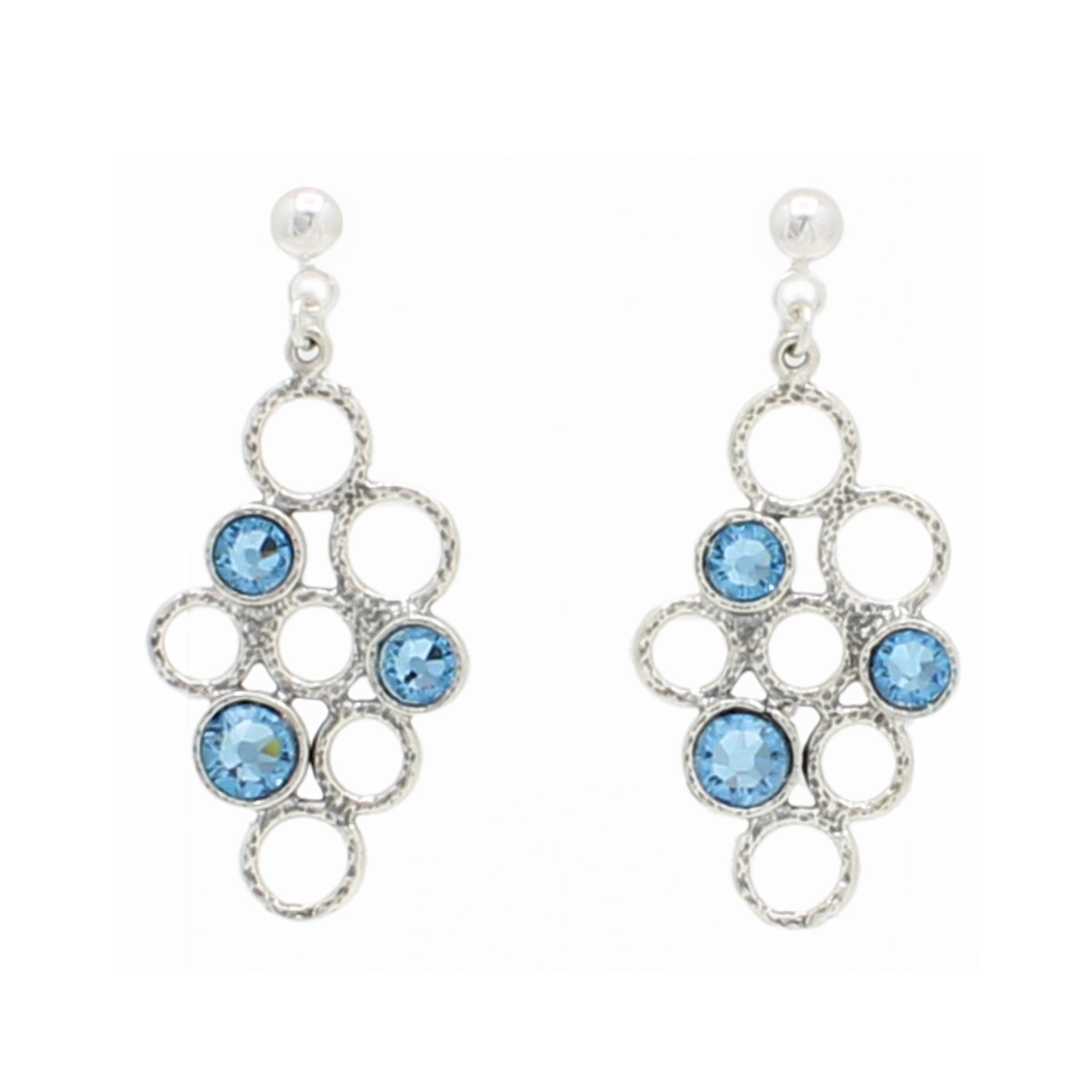 Aquamarine Crystals set in Sterling Silver Circles Post Earrings