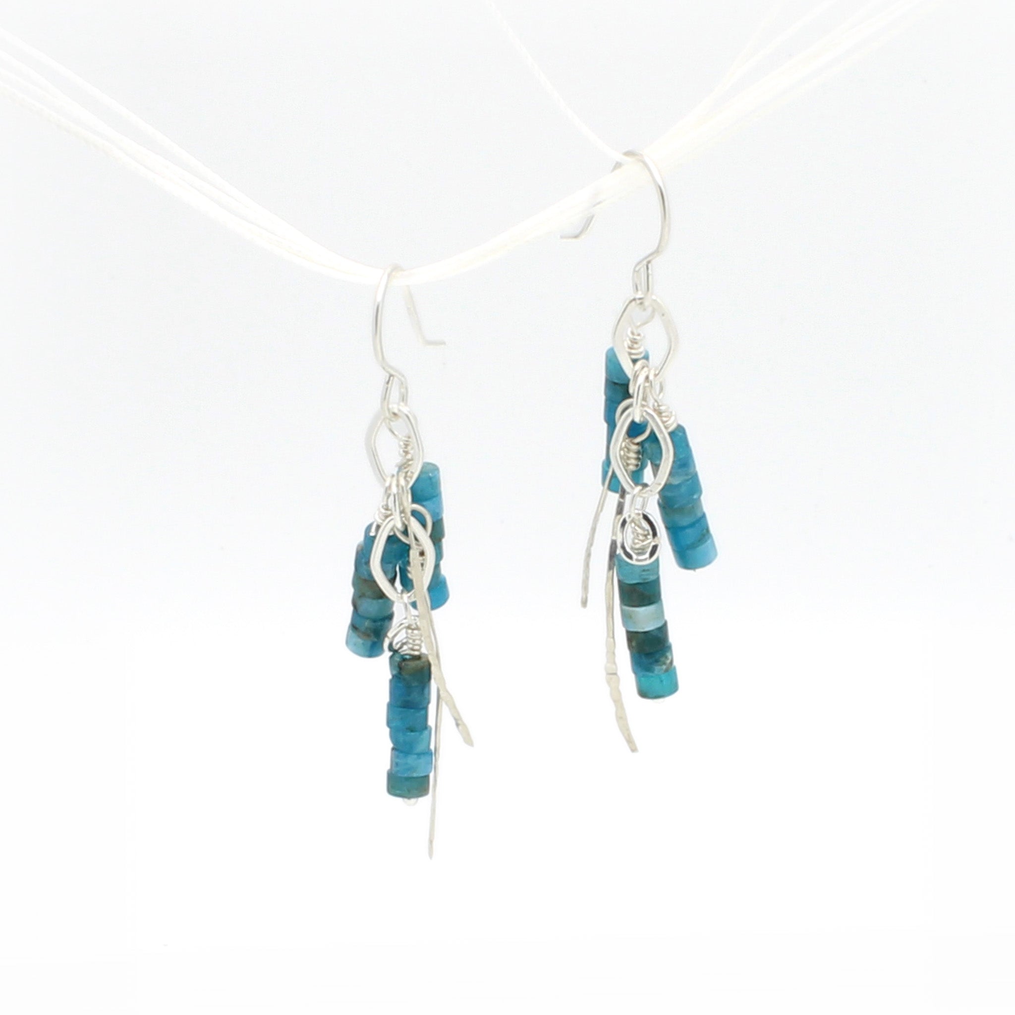 Blue Apatite Gemstones Dangle on Silver Earrings