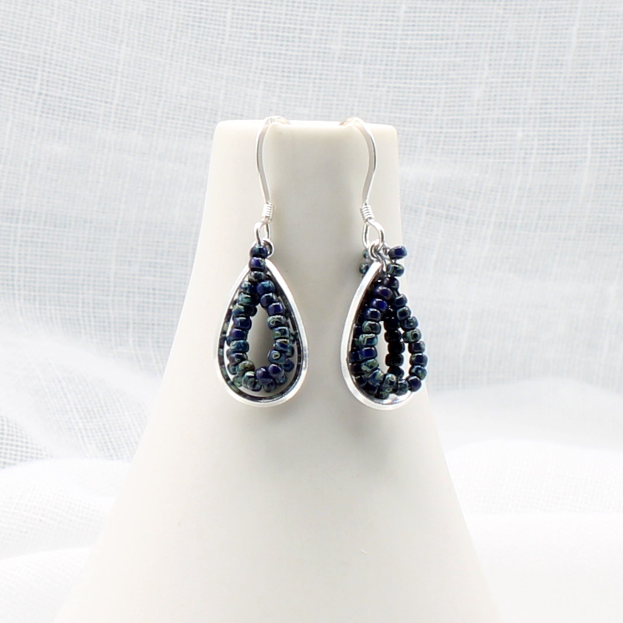 Cobalt Speckled Teardrop Silver Earrings