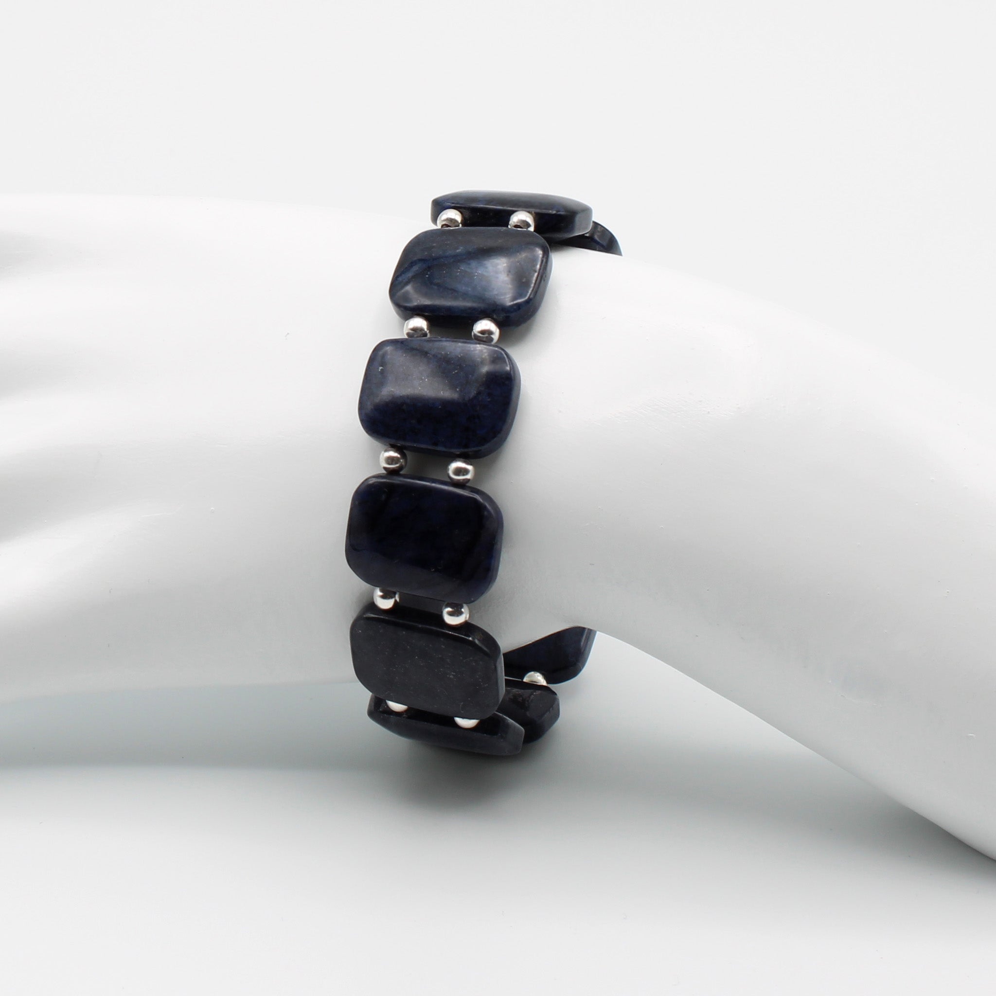 Navy Blue Dumortierite and Silver Bracelet