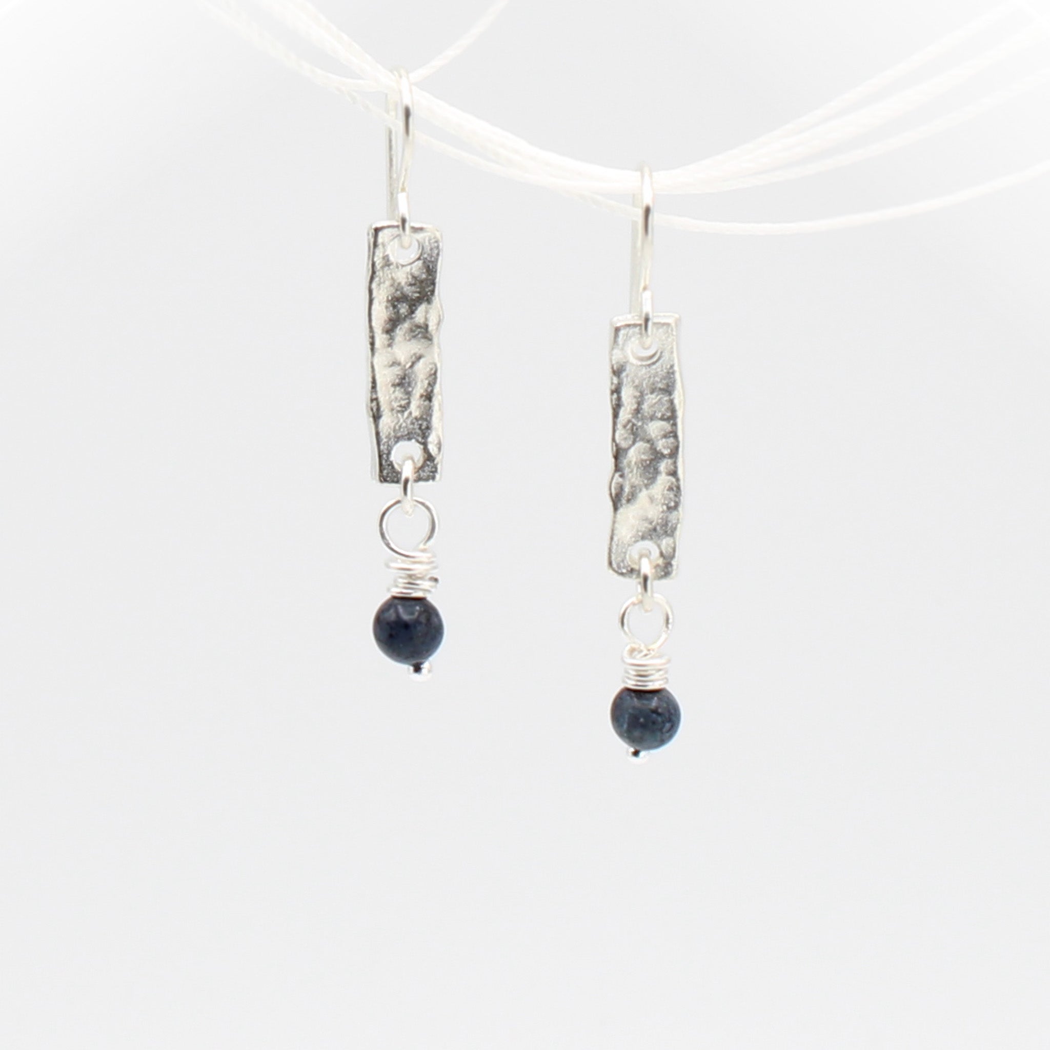 Navy Blue Dumortierite and Silver Handmade Earrings