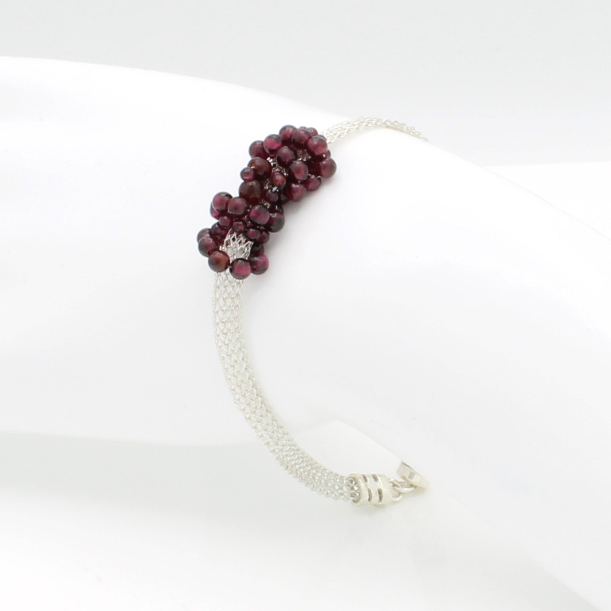 Garnet Cluster with Silver Mesh Chain Bracelet