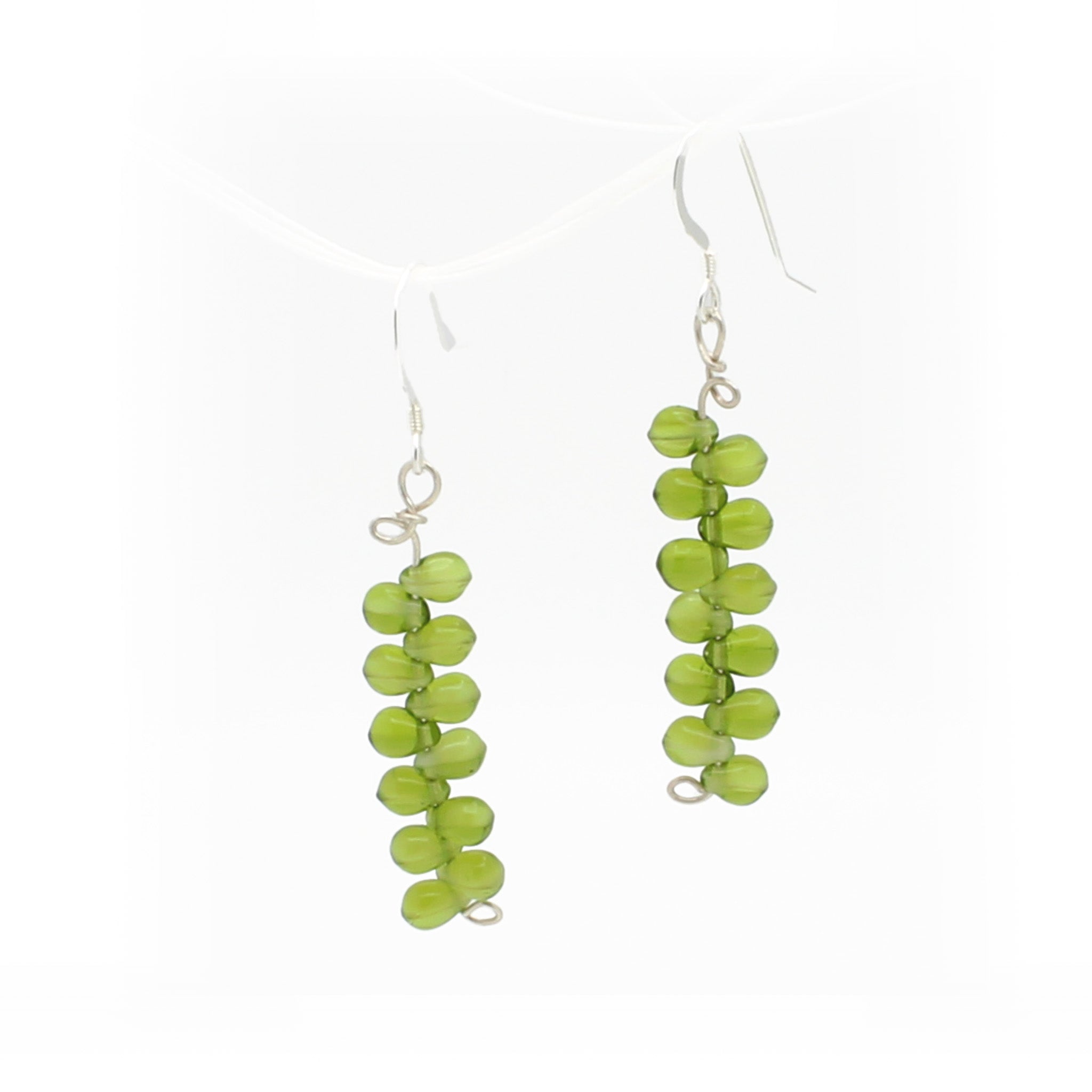 Green Glass Drops on Sterling Silver Dangle Earrings