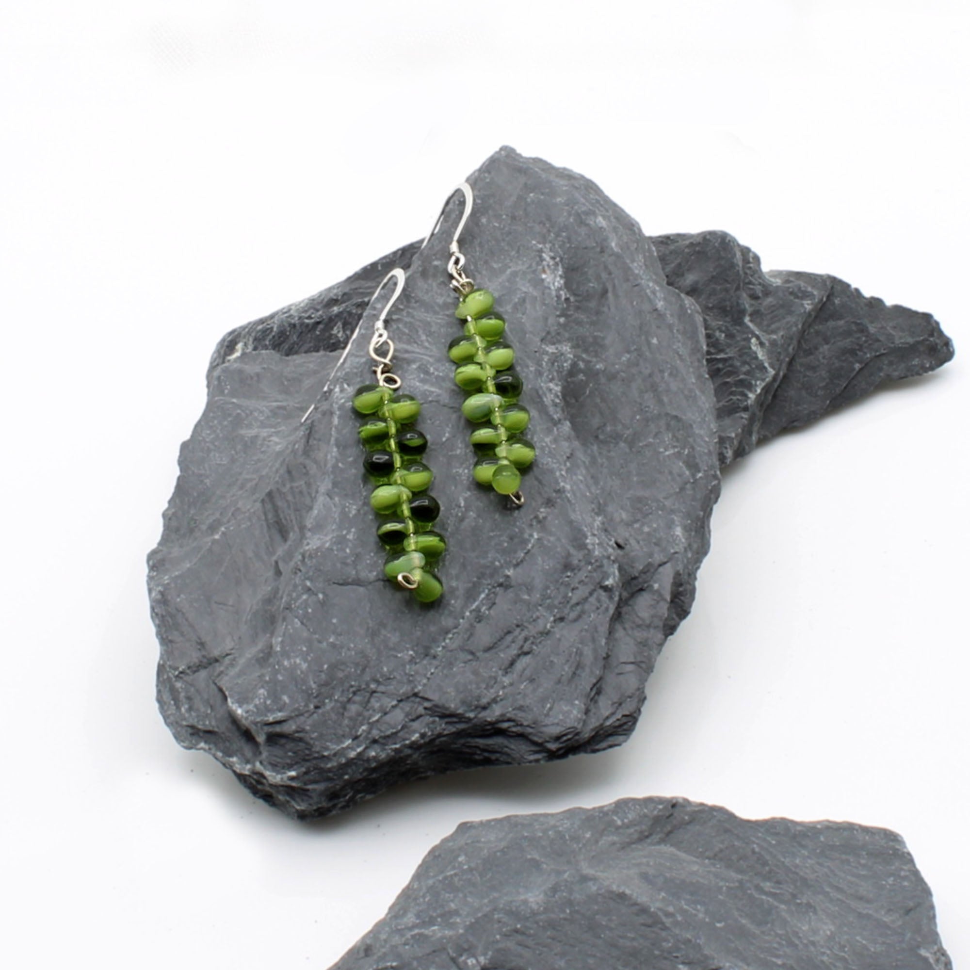 Vibrant Green Drops on Silver Earrings