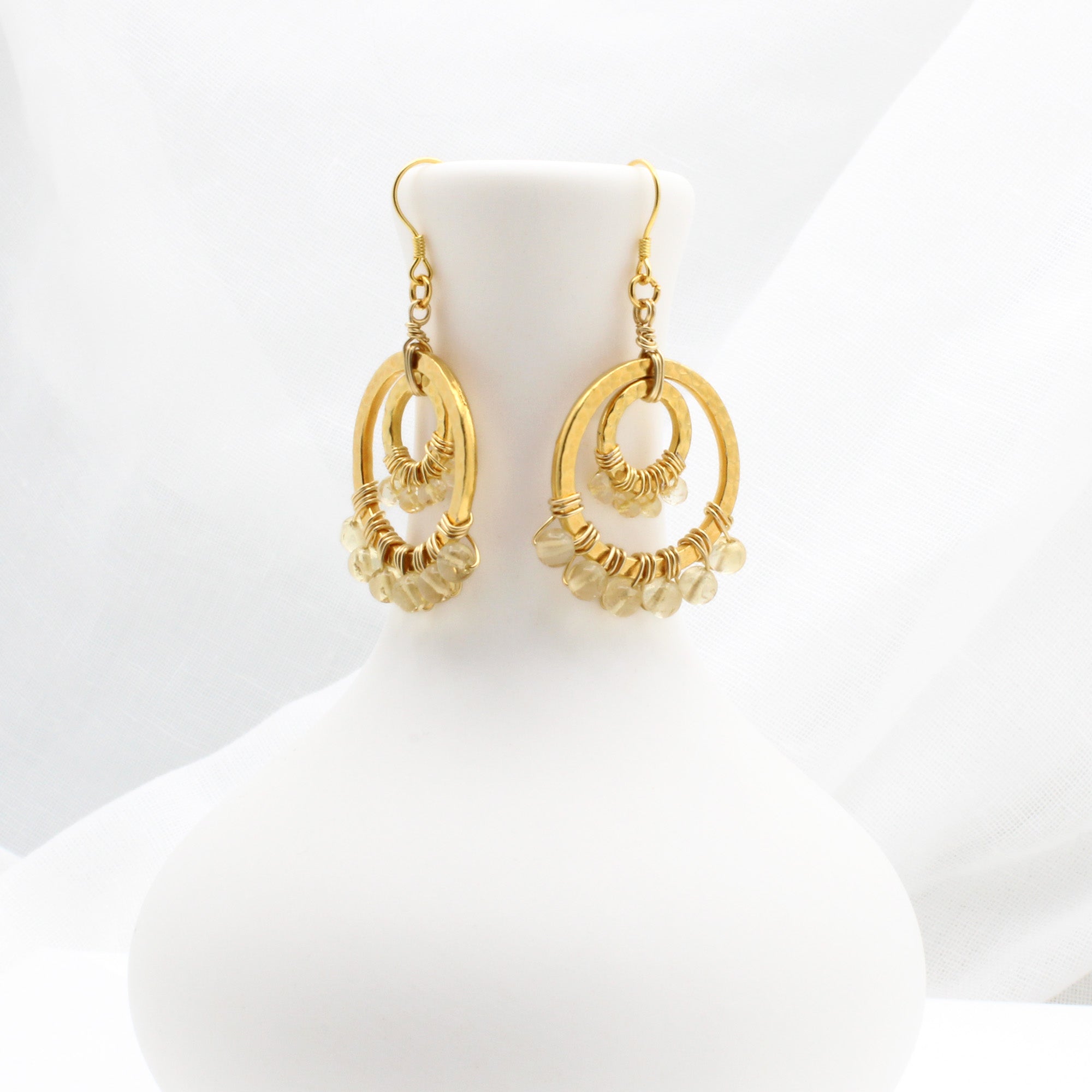 Double Loops Citrine Gold Earrings