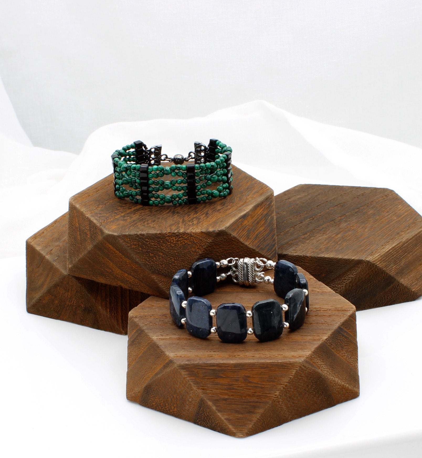 Malalchite cuff bracelet and Dumortierite bracelet