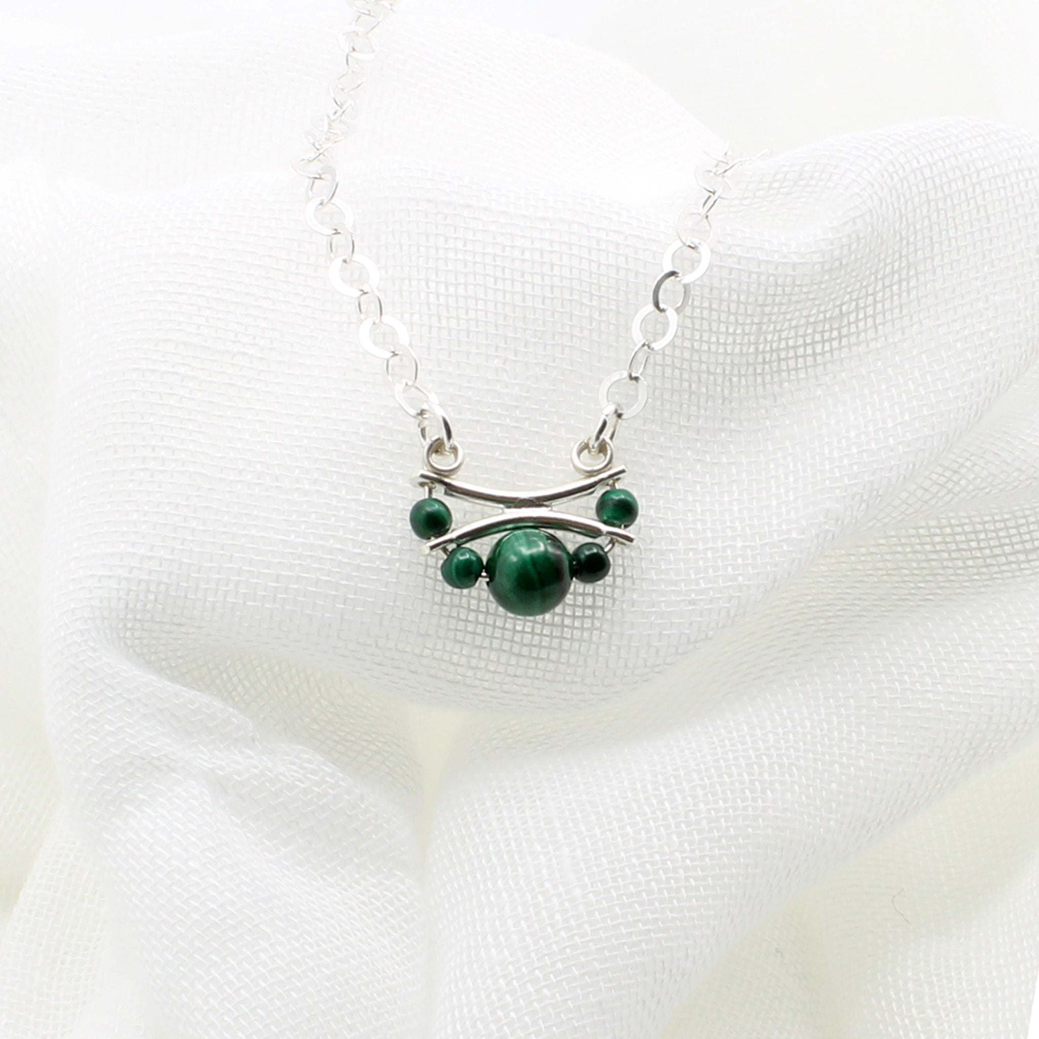 Handmade Malachite Pendant on Silver Chain