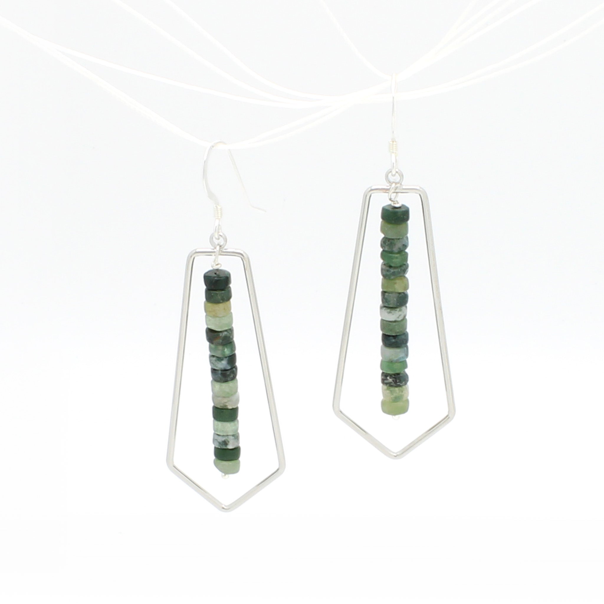 Green Moss Agate and Silver Earrings