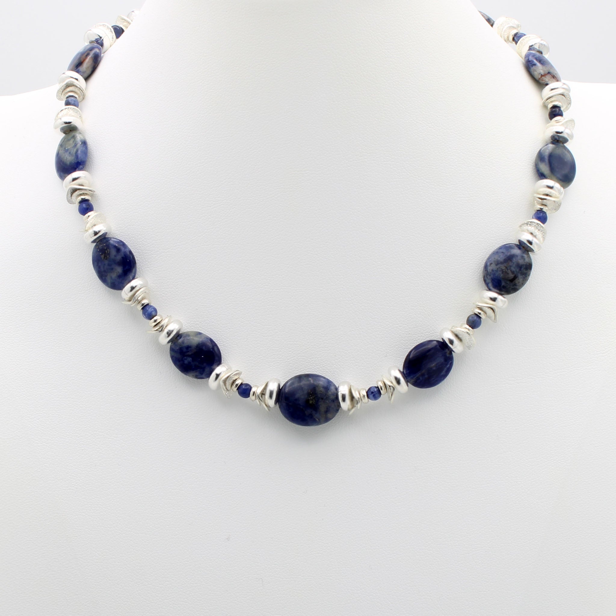 Blue Sodalite gemstones and silver beads - handmade necklace