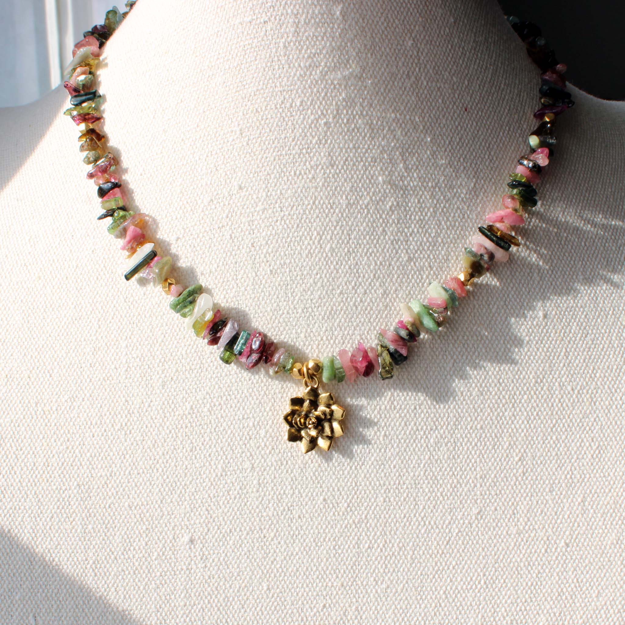 Gold Lotus Tourmaline Necklace